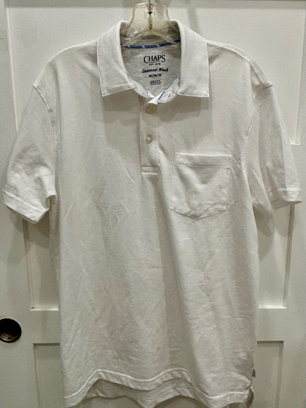 Chaps Men's Seacoast Wash White Short-Sleeve Polo with Chest Pocket